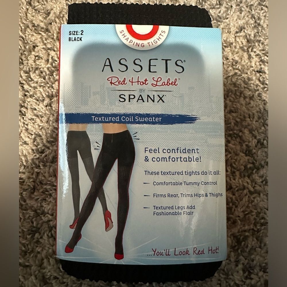 Assets by Spanx Black Coil Sweater Textured Tights Size 2 NWT